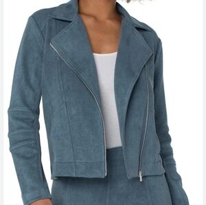 Liverpool faux suede Moto jacket in slate blue size large NWT.